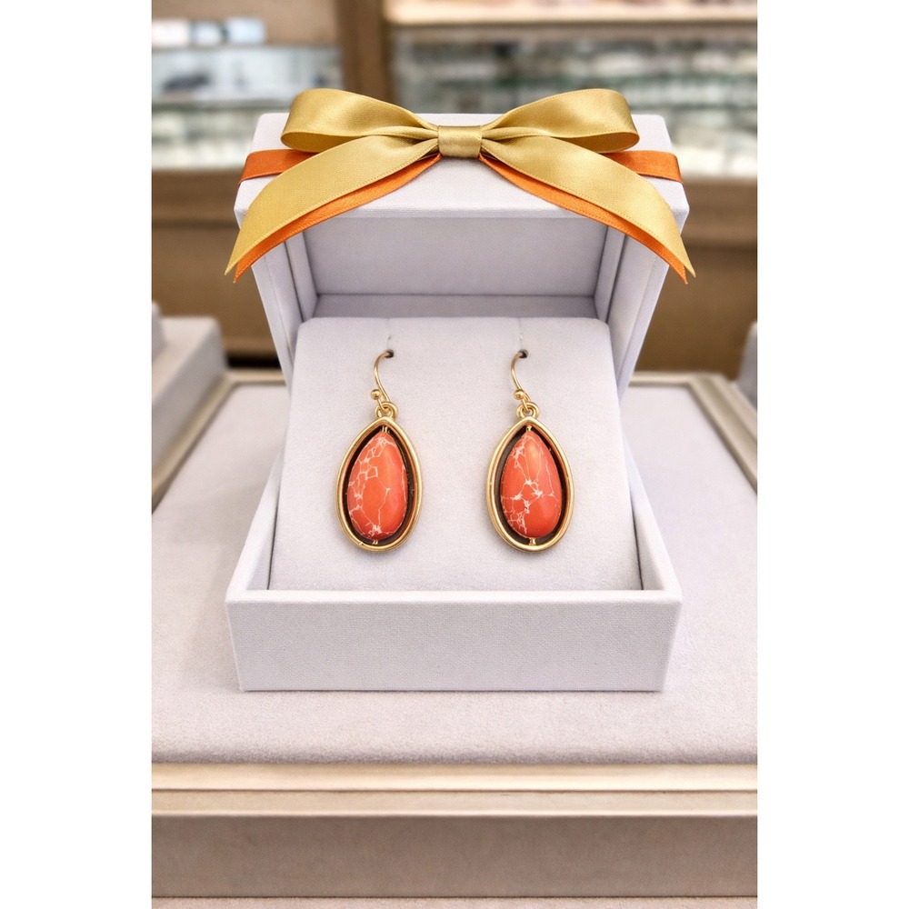 Alfani Womens Coral Marbled Teardrop‎ Gold Tone Drop Earrings 100092351EG